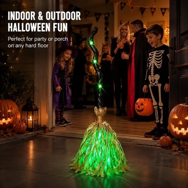 🧙‍♀️🧹Animated Moving Witch Broom with Light & Sound